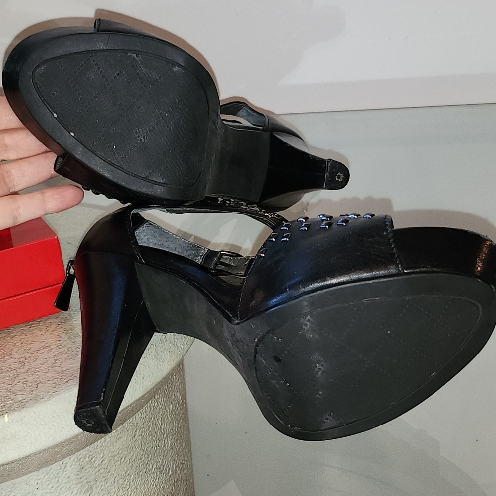 Leather Platform Studded Heels - image 8